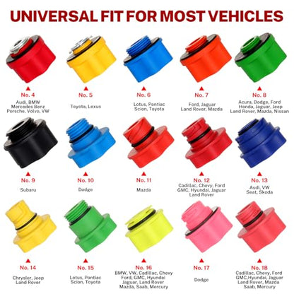 BILITOOLS Engine Oil Funnel Kit, Master Oil Filling Tool Kit for Oil Change | 2.2QT Automotive No Spill Funnel Set with 15 Adapters for Common Vehicle Makes and Models