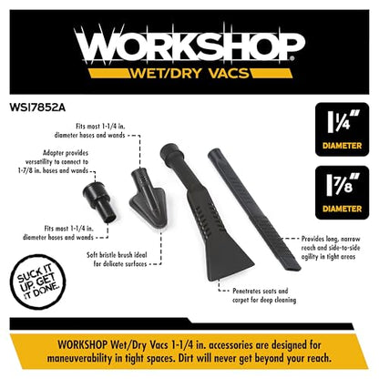 WORKSHOP Wet/Dry Vacs WS17852A 1-7/8-in. Car Cleaning Vacuum Attachment Kit | Revamp Your Car Cleaning Routine, For WORKSHOP Shop Vacuum Cleaners, Fits 1-7/8-inch Extension Wands and Hoses