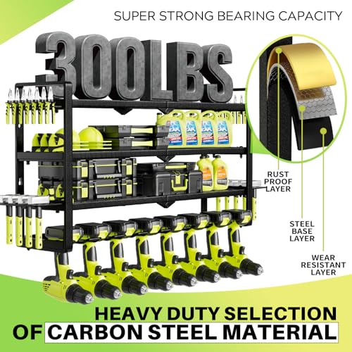 Hipidian Fathers Day Best Gifts for Daddy, Heavy Duty Power Tool Organizer Wall Mount- 400lb Capacity 4-Tier Storage Rack with 8 Drill Holders for Garage Tools, Birthday Gifts for Men Dad Husband - size: 8 Slots 4 Layers 4