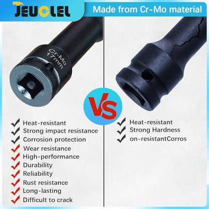 3PCS Lug Nut Socket Set, 1/2" Drive Impact Extra-Long Impact Socke | 17mm, 19mm, 21mm, 6 Point, Non-Marring, Thin Wall, Deep Socket, Wheel Protector, Protective Socket, Color-Coded, Cr-Mo Steel