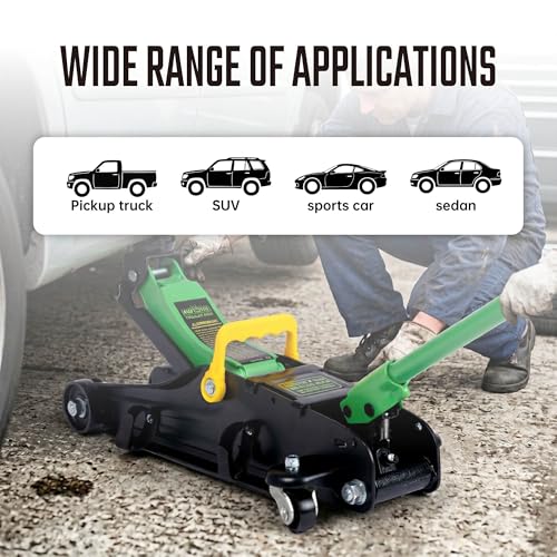 2 Ton (4,400 lbs) Hydraulic Trolley Floor Jack with Wrench Sockets, Quick Lift, Heavy-Duty Steel Construction, Adjustable Height Extension Adapter for Sedans, Trucks, SUVs & ATVs