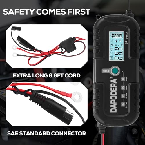 Car Battery Charger, 12V 6A Smart Battery Trickle Charger Automotive 12V Battery Maintainer Desulfator with Temperature Compensation for Car Motorcycle Mower Marine Lead Acid Batteries