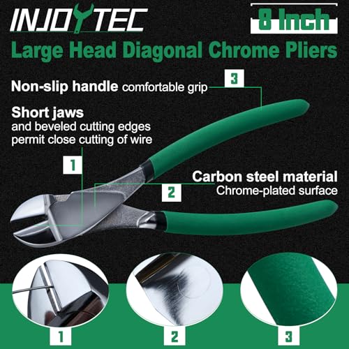 Diagonal Cutters Large Head Diagonal Chrome Pliers 8-Inch | Diagonal Cutting Multi-Purpose Pliers with Angled Head Heavy Duty Cutting Pliers for Cutting Electrical Artificial Wires - style: Diagonal Cutters