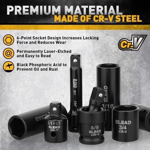 96-Piece 3/8" Drive Impact Socket Set, SAE(5/16 to 3/4-Inch) & Metric(8-22mm), Standard & Deep Sockets, Ratchet Handle, Bit Set, Universal Joint, Extension Bar, Adapters, Spark Plug Sockets - style: 96pcs 3/8'' Drive Impact Socket Set
