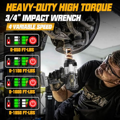 Cordless Impact Wrench 3/4" Compatible with Dewalt 20V Battery, 1850Ft-lbs(2500N.m) High Torque Impact Gun Heavy Duty, Brushless Electric Power Impact Driver with 4 Speed Modes & LED Work Light - size: 3/4" 2500NM Compatibe with Dewalt