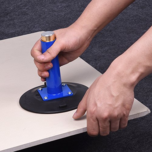 IMT 6" Vacuum Suction Cup Glass Lifter 2 Pack, Heavy Duty Vertical Hand-held Cups for Flat to Curved Surfaces, Metal Handle and Brass Pump, with Protective Cover - color: Blue
