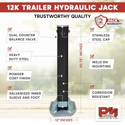 Hydraulic Trailer Jack (12,000 lb) - Power Jack 12K Double Acting, Lift Trailer Jack Stand Kit (12k Jack Weld On) PFJ-1-ADS-K - style: 12k Jack "Weld On"