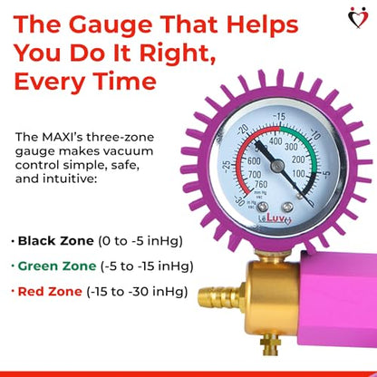LeLuv Maxi Vacuum Pump - Manual Hand Vacuum (0-30 Hg, 0-760 mmHg) with Ergonomic Nylon Handle, Release Valve, & Rubber Protected Pressure Gauge (1/8" NPT), Compatible with LeLuv Pump Series - Purple - color: Purple