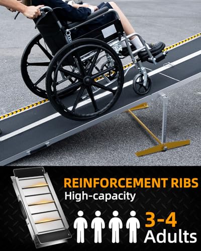 VNN Portable Wheelchair Ramp 12FT, Seamless Non-Slip Aluminum Material Handling Ramps for Wheelchairs for Home, Wheelchair Ramps for Home Steps, Aluminum Loading Dock Plates - size: 12FT (Usable height 12-36 inch)