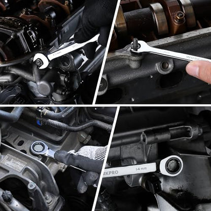 WORKPRO Ratcheting Wrench Set, Metric, 5-piece Ratcheting Combination Wrench Set, 10mm, 11mm, 13mm, 14mm, 15mm, 12-Point, CR-V Steel, with Organizer Rack - size: 5-piece, style: Metric
