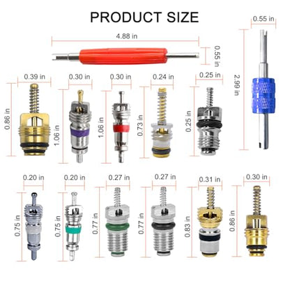 HZEL 102PCS Car Air Conditioning Valve Core Accessories Kit, R12 R134a Vehicle A/C Refrigeration Tire Valve Stem with Remover Installer, Automotive Valve Spool Repair Tool Assortment Set