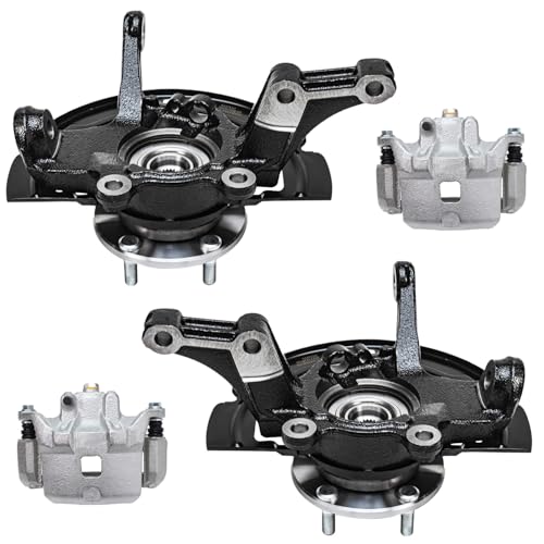 Detroit Axle - 2.5L Front Knuckles Brake Calipers for 2002-2006 Nissan Altima 2003 2004 2005 Replacement Steering Knuckles and Wheel Bearing Hubs Assembly Disc Brake Calipers w/Brackets - size: 4BU50546/Kit