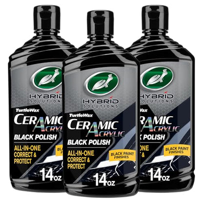 Turtle Wax Hybrid Solutions Ceramic Acrylic Black Car Polish and Wax, Car Scratch Remover & Car Paint Restorer for Black Cars, Deep Shine, Ceramic Coating Protection & Water Beading, 14 oz (Pack of 3) - size: 14 Fl Oz (Pack of 3)