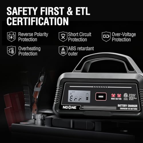 NOONE 5A/10A Smart Battery Charger - 6V/12V Fully Automatic Maintainer | with Winter Mode, Auto Repair and Overheat Protection - Car Trickle Charger for AGM, Gel, Deep Cycle & LiFePO4 Batteries