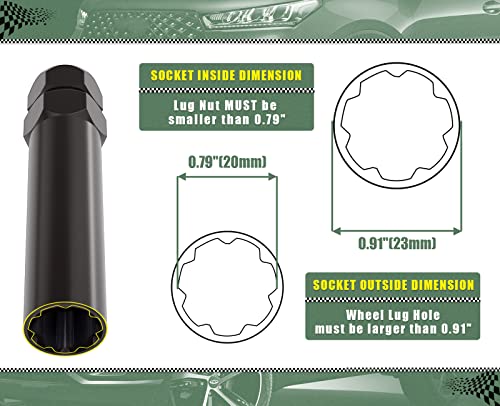 7 Spline Lug Nuts Key Tuner Large Socket Lugnuts Tool for Wrench with 13/16inch(21mm) and 7/8inch(22mm) Hex Replacement 14x1.5 14x2 9/16 Wheel Lug Nut Drive Lock Black 20mm Inner Diameter - size: 7 Spline Lug nuts Key