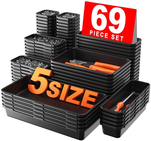 A-LuGei 【More Larger Size】 【69 PCS-5 Size】 Tool Box Organizer Tray Divider Set【Black】 Desk Drawer Organizer Bin, Garage Organization and Storage Toolbox for Rolling Tool Chest Cart Cabinet WorkBench - size: 69pcs-5 Size