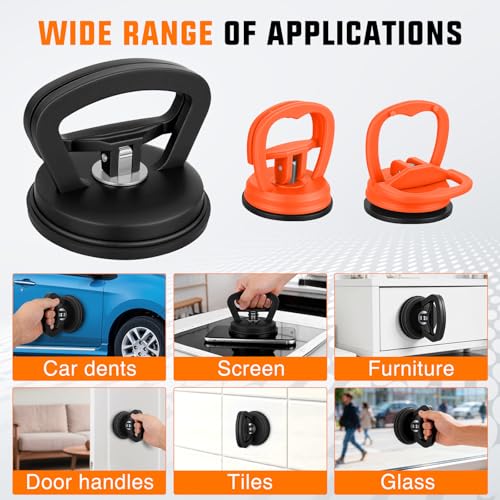 GOOACC Car Dent Puller 3 Pack Black Orange Powerful Suction Cup Puller with Handle Lifter Large & Small Pullers Paintless Dent Repair Tool Kit for Car Body Fridge Glass Tiles Screen Object Moving - color: Black+Orange