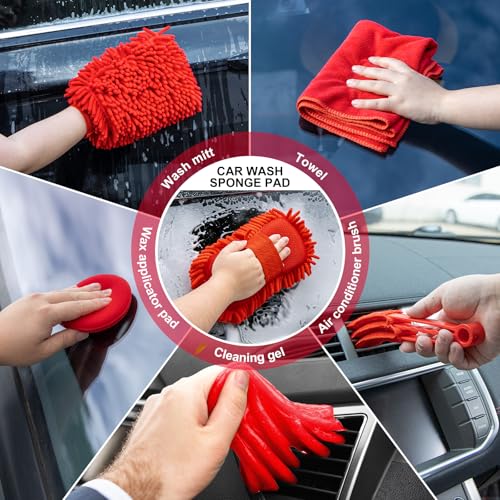 41Pcs Car Wash Cleaning Kit with High Power Handheld Vacuum Windshield Cleaning Tool Collapsible Bucket Detailing Brushes Tire Brush Towels Complete Detailing Set for Car - size: 41Pcs