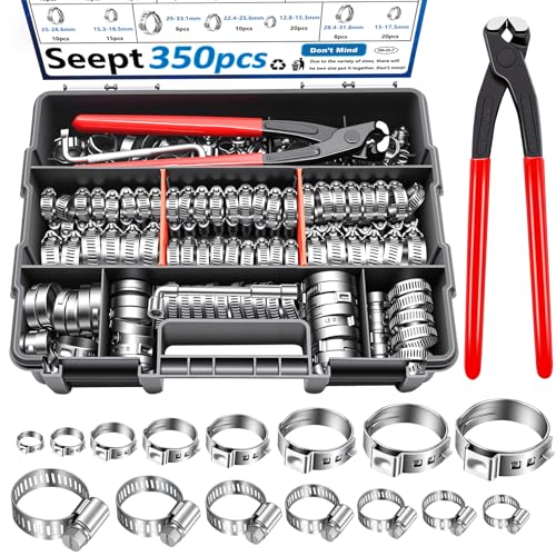 350Pcs 5.3-51mm Single Ear Hose Clamps with Worm Gear Hose Clamps Assortment Kit Pack in Handheld Box for Auto/Home Appliance/Pipe/Fuel Line - color: Silver, size: 5.3-51mm 350pcs