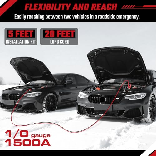 Heavy Duty Booster Jumper Cables, 25 Feet 1000A 1 Gauge Automotive Booster Cables with Quick Connect Plug Jumper Cables Kit for Car, SUV, Trucks, RV up to 8-Liter Gasoline - size: 1 Gauge 25 Feet
