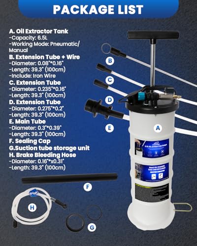 SIXIWANZI 6.5L Oil Extractor Pump, Pneumatic/Manual Fluid Extractor with Pipe Storage Units