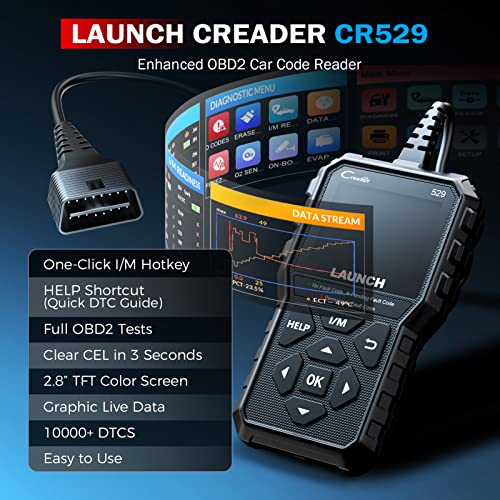 Launch CR529 OBD2 Diagnostic Scan Tool Code Reader for Car After 1996 | Check Egine Light, Read and Clear Codes, One Click 1/M, for DIYers, Lifetime F-ree Updates, 5 Yrs Backup, Gift Choice