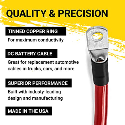 Spartan Power Battery Cable 3 Foot 4/0 Gauge AWG Wire Set 5/16" M8 Made in USA - color: Red & Black 3 ft 4/0 AWG - 5/16", size: 4/0 AWG