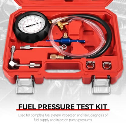 Auto Dynasty Automotive Fuel Pressure Tester Kit Oil Combustion Spray Pressure Gauge Set Compatible with Trucks, Cars and Motorcycles, Red
