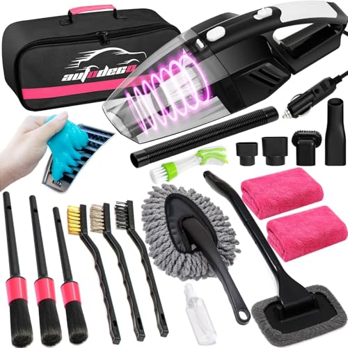 20Pcs Car Cleaning Wash Kit Interior Detailing Cleaner Kit with High Power Handheld Vacuum, Brush Set, Windshield Tool, Duster, Towels, Complete Car Care Tools, Pink - color: Pink, size: 20Pcs