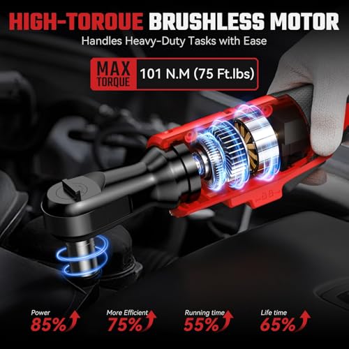 3/8" Cordless Ratchet Wrench for Milwaukee M18 18V Battery - 75Ft-Lbs Brushless Motor Electric Ratchet Set with 0-300RPM Variable Speed,8 Sockets,1/4" and 1/2" Adapters,3" Extension Bar(Tool Only)