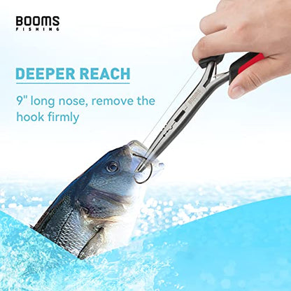 Booms Fishing F03 Needle Nose Fishing Pliers, 9" Fisherman's Pliers, Long Nose Hook Remover, Saltwater Resistant Fishing Gear, Red - color: 9"_red