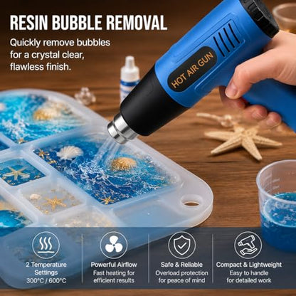 Heat Gun, 900W Hot Air Gun with 2 Temp Settings 572 & 1112°F, Overload Protection, 4 Nozzles, 5FT Cord, Heat Shrink Gun for Crafts, Resin, Vinyl Wrap, Soldering & Phone Repair