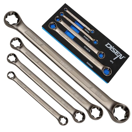 DISEN 2025 Upgraded 4-Piece E-Torx Wrench Set, Double Box End Wrench Set, CR-V Steel, Including E6*E8, E10*E12, E14*E18 and E20*E24 - style: 4 PCS