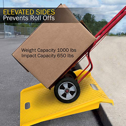 Curb Ramp - Heavy Duty, Portable Ramp with 1000lb Weight Capacity - for Furniture Dollies, Hand Trucks, or Moving Carts by Stalwart (Yellow) - size: Heavy Duty