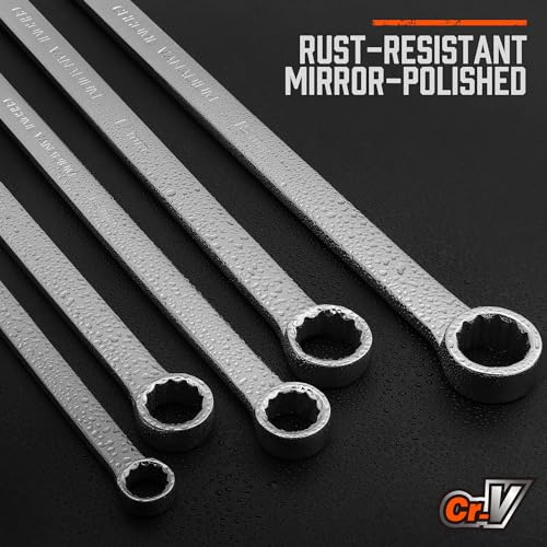 HORUSDY Extra Long Ratcheting Wrench Set, 8-22MM Double Box End, 9-Piece Metric CR-V Steel, with EVA Foam Tool Organizer - style: 9pcs Metric Ratchet Extra Long Wrench Set