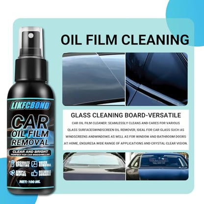 Oil Film Remover Spray for Car Windows 100ml, Shower Door Cleaner | Automotive Whidshield Cleaner Set, Liquid Cleaing Spray for Cleaning Car Exterior and Interior, Clear Vision, Mirror, Screens