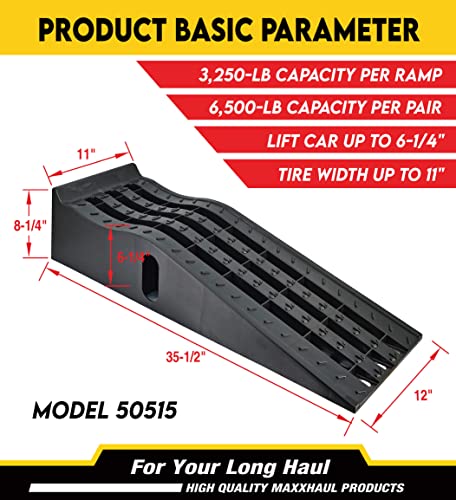 MaxxHaul 50515 6.25" Lift Car Ramps, 2-Pack – 6, 500lb GVW, Deep Grooved Surface for Stable Tire Placement, Heavy-Duty, Black