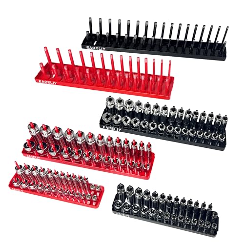 EACELIY Socket Organizer Tray Set,1/2", 1/4" and 3/8" SAE & Metric Deep & Shallow Socket Holder Kit, Deep and Shallow Socket Holders for Toolboxes(sockets not included) 丨6PCS - size: 6PCS