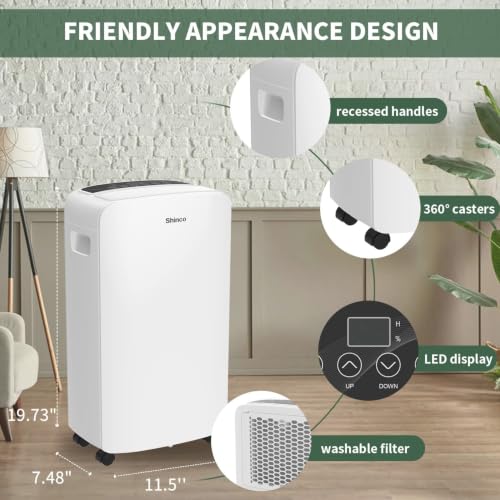 Shinco 40 Pints Dehumidifier for Home and Basements, 2000 Sq.Ft Dehumidifiers with Drain Hose, Auto or Manual Drainage, Auto Defrost, Quietly Remove Moisture, Intelligent Humidity Control, 24HR Timer - color: 2,000 Sq.Ft.