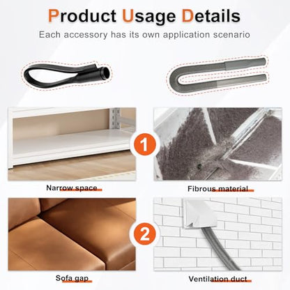 Upgraded Dryer Lint Vent Cleaner Kit & Vacuum Attachments Brushes Compatible with Shop Vacs 2-1/4'' 1-7/8'' 1-3/8'' 1-1/4 Inch- Flexible Vacuum Crevice Attachment Tool for Shop Vac Accessories