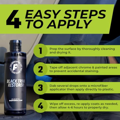 ExoForma Black Trim Restorer - Lasts 6+ Months, Dye Infused Waterproof Plastic Restorer for Cars - Perfect for Faded Bumpers, Trim & Vinyl on Jeeps, Truck Beds, Avalanches & ATVs | 4oz - size: 1 Count (Pack of 1)