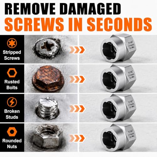 33 PCS Bolt Extractor Set, 3/8" & 1/4" Drive Impact Bolt & Lug Nut Remover Socket Tool Kit, Stripped Bolt Extractor Set, Screw Extractor For Broken,Damaged, Frozen, Studs, Rusted, Bolts, Nuts & Screws - size: 33PCS