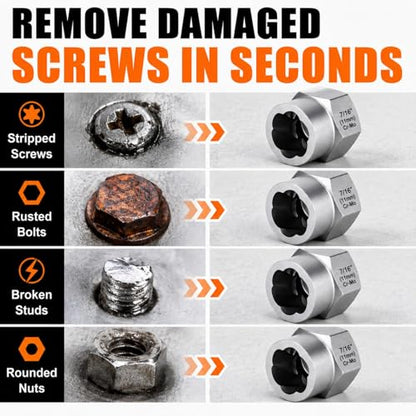 33 PCS Bolt Extractor Set, 3/8" & 1/4" Drive Impact Bolt & Lug Nut Remover Socket Tool Kit, Stripped Bolt Extractor Set, Screw Extractor For Broken,Damaged, Frozen, Studs, Rusted, Bolts, Nuts & Screws - size: 33PCS