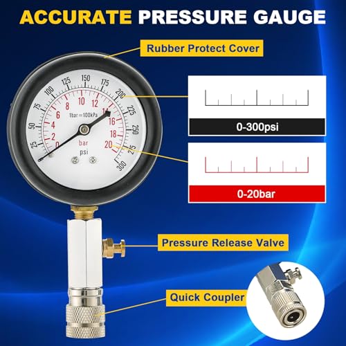 DASBET 9PCS Compression Tester Kit with Spark Plug Tester | Engine Compression Tester Petrol 0-20 Bar & 0-300 psi Car and Motorcycle Engine Testing Tools for Cylinder Pressure Gauge - color: Blue