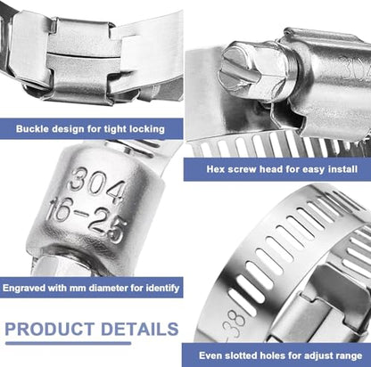 Hose Clamp Assortment- Vesmikit 180 PCS Stainless Steel Hose Clamps Kit 1/4"–2"(6-51mm) Worm Gear Clamps for Fuel Line, Plumbing, Automotive, Mechanical Applications, Pipe, Tube, Radiator, Garden - size: 1/4" - 2"