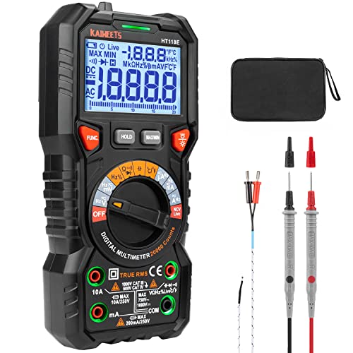 KAIWEETS HT118E Digital Multimeter TRMS 20000 Counts with Higher Resolution Auto-Ranging Voltmeter Accurately Measures Voltage Current Resistance Diodes Continuity Duty-Cycle Capacitance Temperature - size: 20000 counts