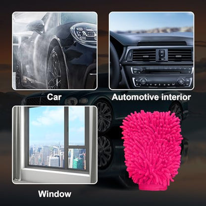 Ziciner Premium Microfiber Wash Mitt, Soft Scratch-Free Double-Sided Chenille Washing Gloves Perfect for Car Washing and Detailing (Pink, Large) - color: Pink