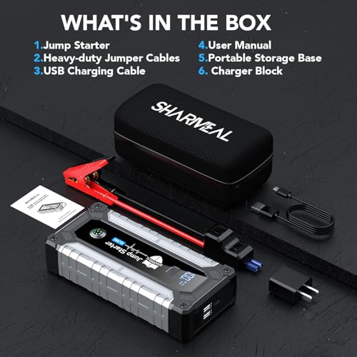 Car Jump Starter 6000A, Portable Jump Starter 12V Car Battery Booster Jump Box Pack for All Gas & 10.0L Diesel Engines with 3 Modes Flashlight and Jumper Cables (6000A+Charger Block) - color: 6000A+Charger Block