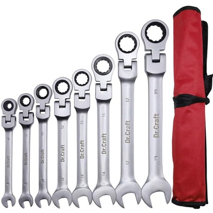 vivicreate 8-Piece Anti-Slip Ratcheting Combination Wrench Set, Metric 6–19mm, 72-Tooth CR-V Steel Wrenches with Roll-Up Organizer for Automotive & DIY Repair