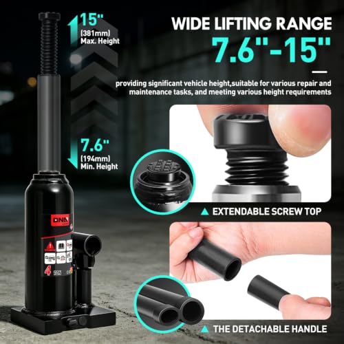 DNA Motoring 4 Ton / 8000 lbs Lifting Automotive Welded Hydraulic Bottle Jack for Car SUV Pickup, Auto Repair, with Manual Handle & Carrying Storage Case, Black - color: black, style: 4 ton
